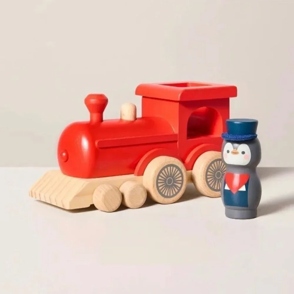 Hearth & Hand Magnolia Red Wooden Train Peg Toy Penguin 2024 Christmas Holiday
